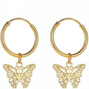 New Gold Butterflies Huggie Hoops Cute Butterfly Outline Mini Hoop Earrings